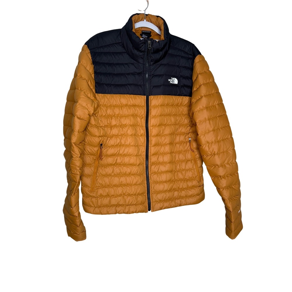 The North Face men's stretch down hoodie in timber tan